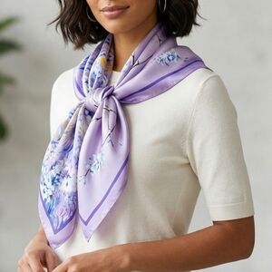 NWT | Lavender Wisteria Floral Satin Square Neck Scarf Head Wrap- 35" × 35"